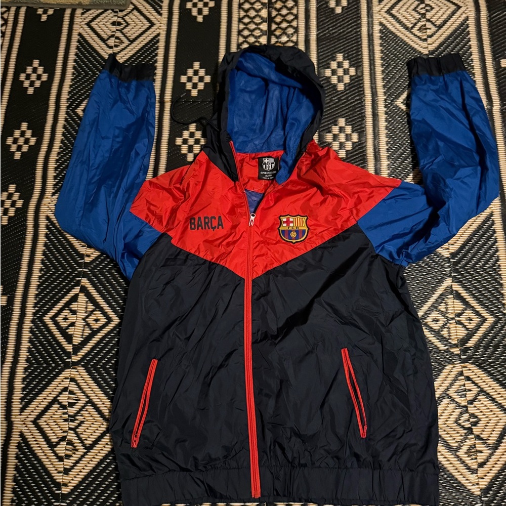 Barcelona football/soccer club super nice lightweight jacket, full zip hood XL